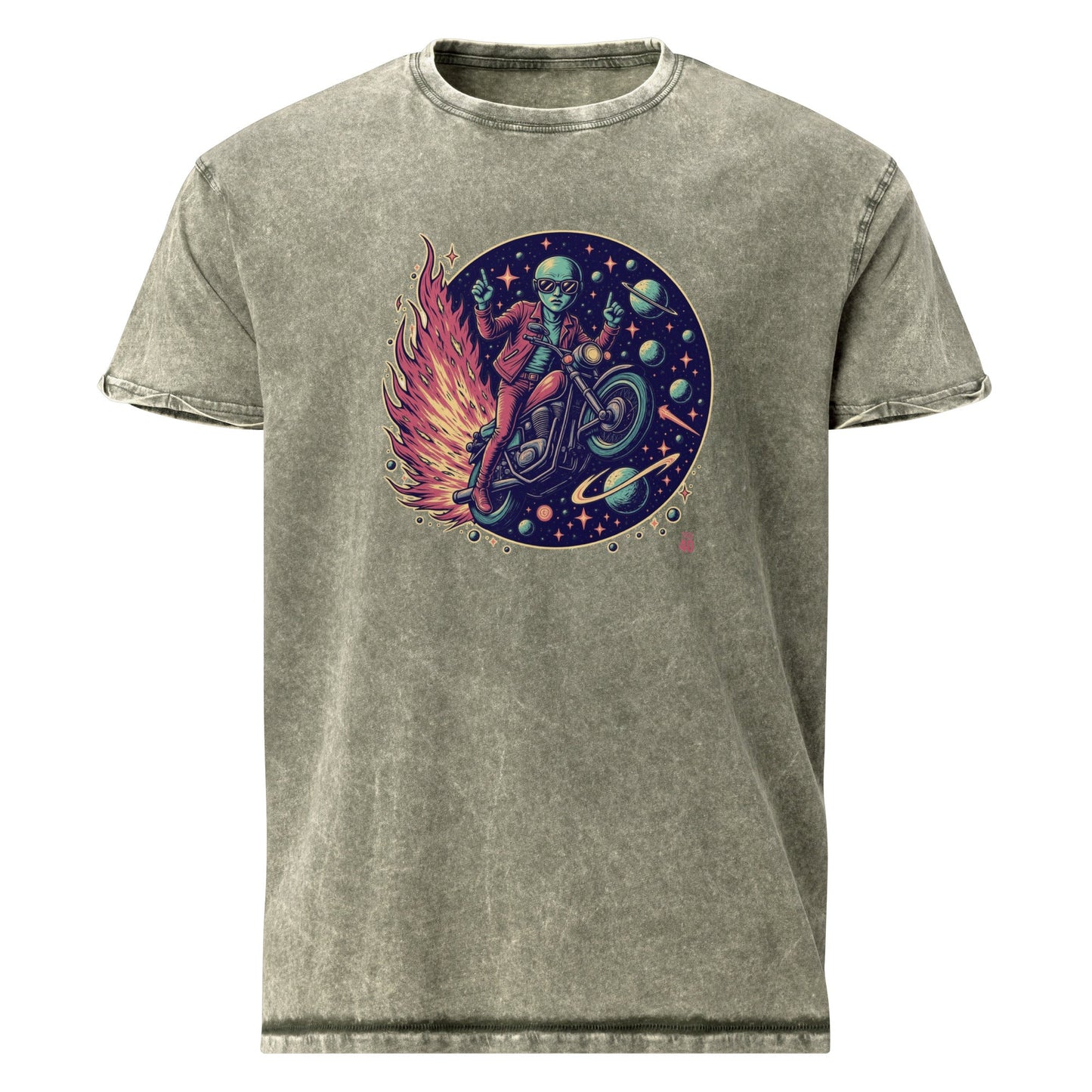 Alien Motorcycle T-Shirt | Retro Sci - Fi Graphic Tee | Outer Space Biker Shirt for Geeks - IconVexa