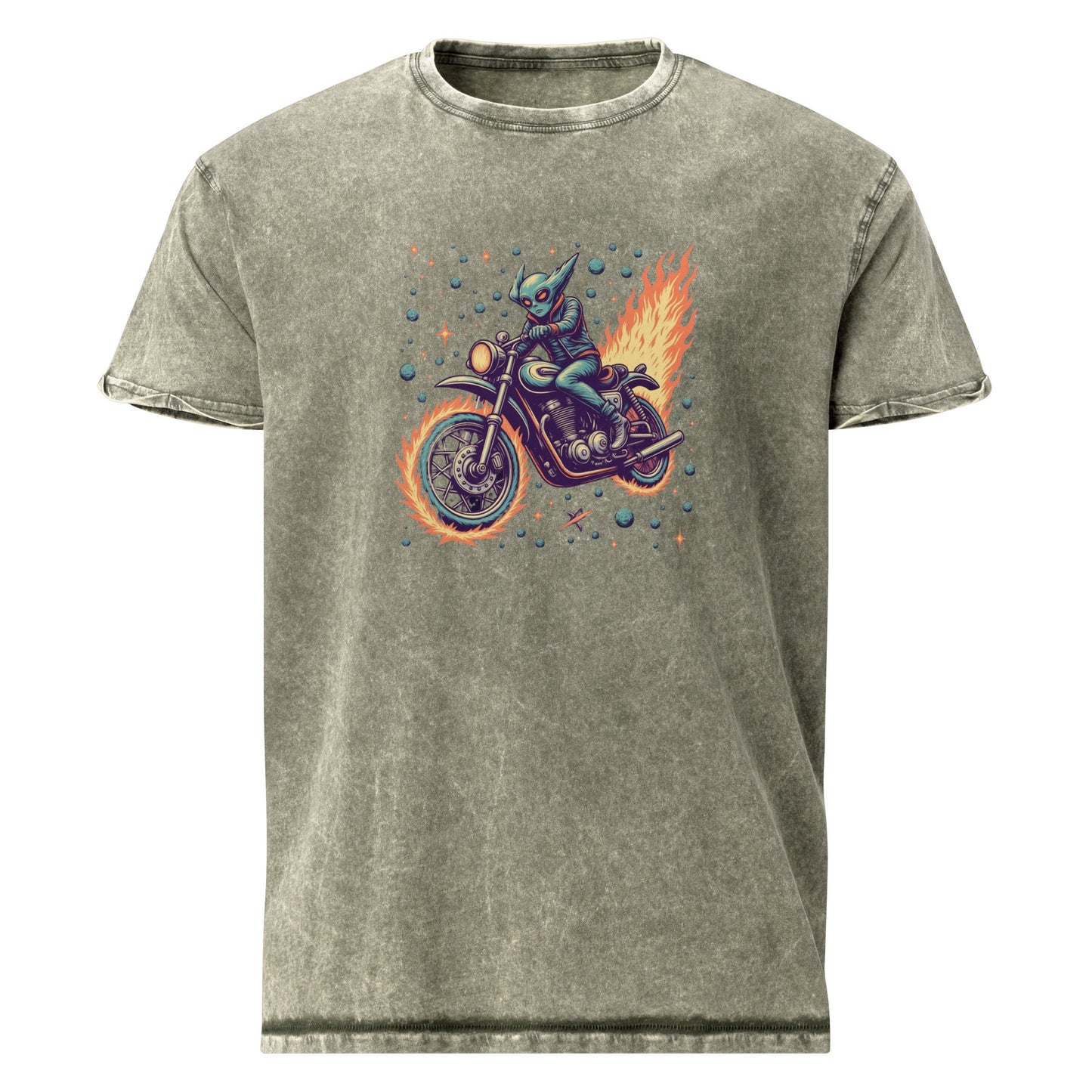 Alien Motorcycle T-Shirt | Retro Sci - Fi Rider Tee | Space Biker Graphic Shirt for Geeks - IconVexa