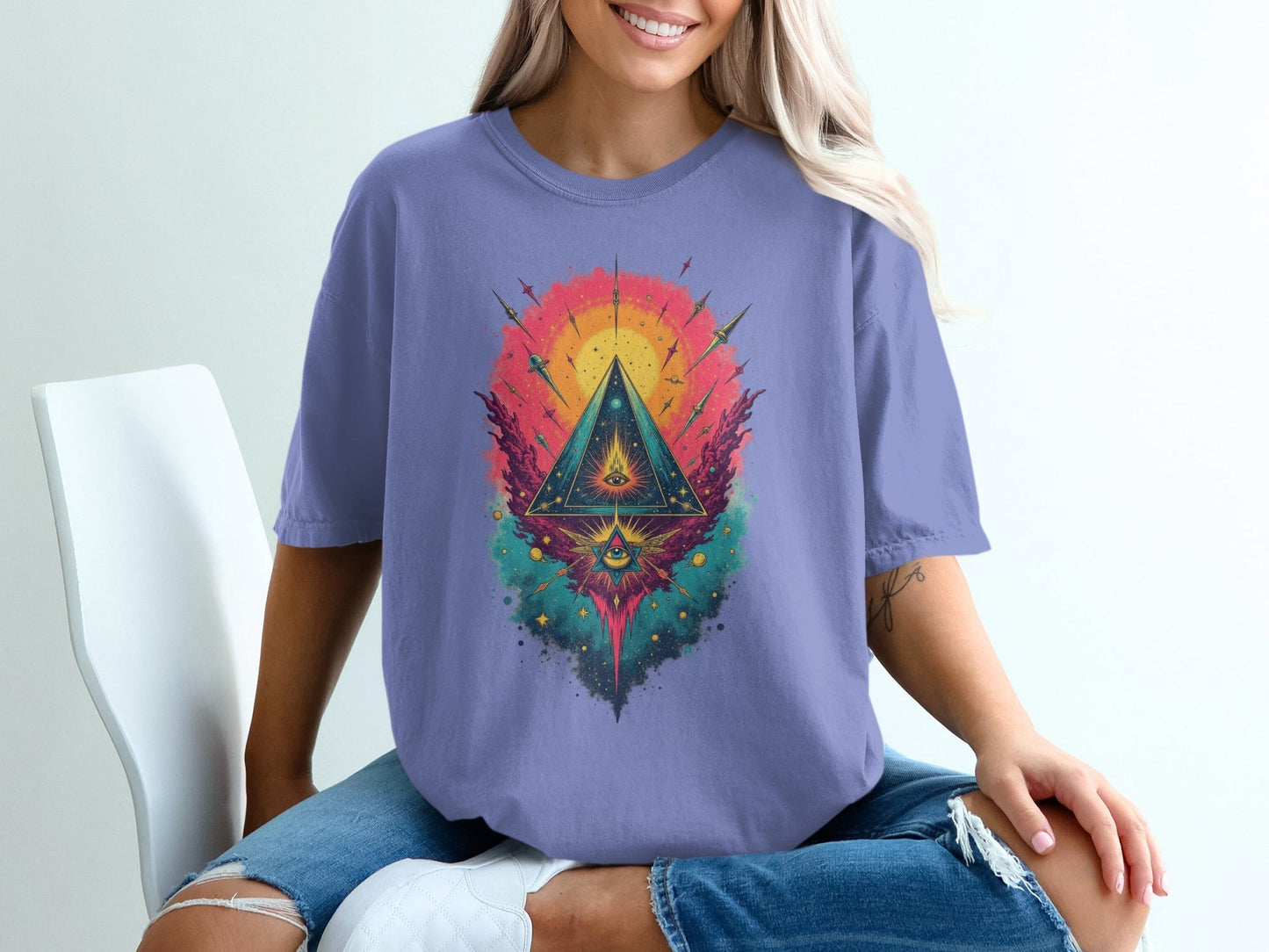 All Seeing Eye Pyramid Colorful Art Graphic Design T-Shirt - IconVexa