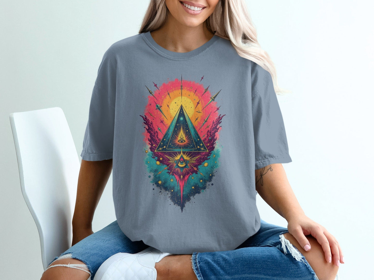 All Seeing Eye Pyramid Colorful Art Graphic Design T-Shirt - IconVexa