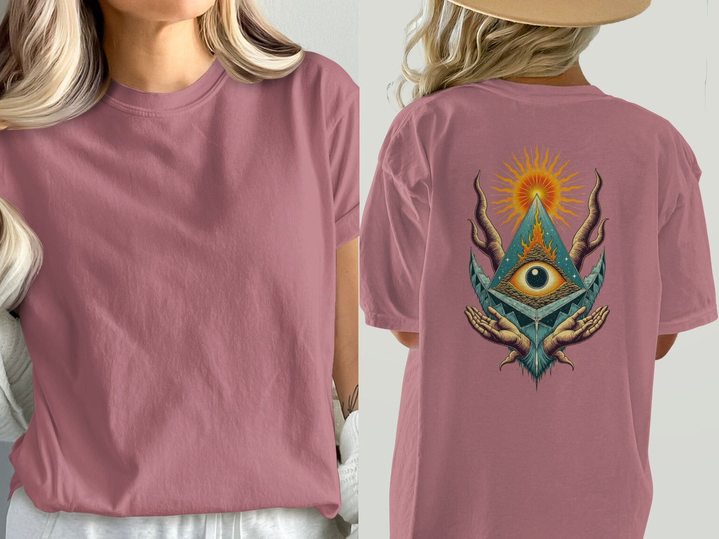 All Seeing Eye Pyramid Graphic Design Back Print T-Shirt - IconVexa