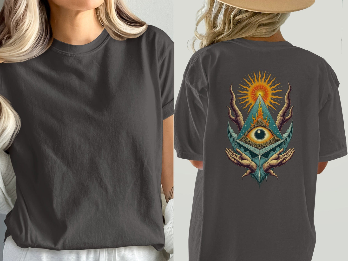 All Seeing Eye Pyramid Graphic Design Back Print T-Shirt - IconVexa