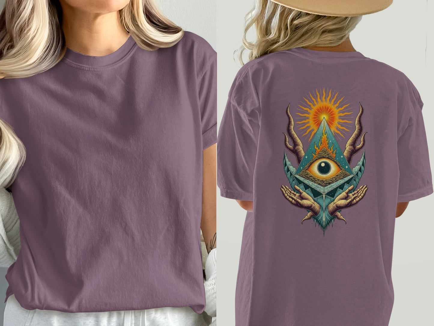 All Seeing Eye Pyramid Graphic Design Back Print T-Shirt - IconVexa