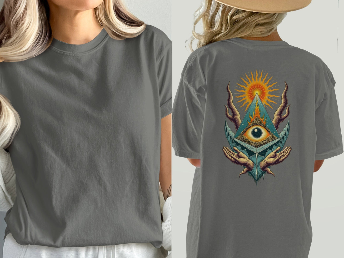 All Seeing Eye Pyramid Graphic Design Back Print T-Shirt - IconVexa