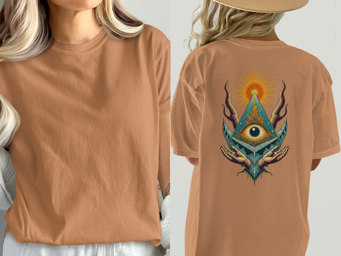 All Seeing Eye Pyramid Graphic Design Back Print T-Shirt - IconVexa