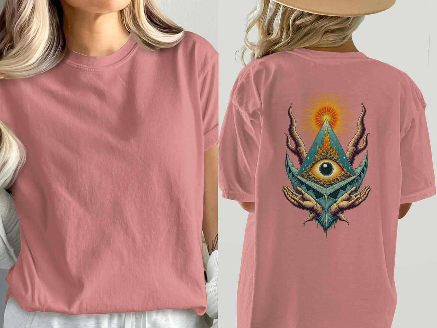 All Seeing Eye Pyramid Graphic Design Back Print T-Shirt - IconVexa