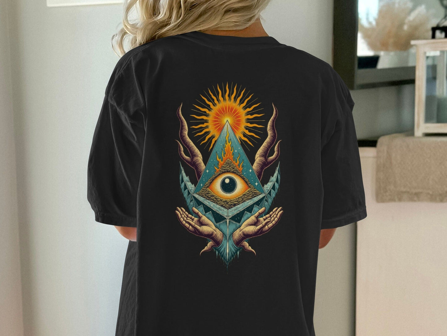 All Seeing Eye Pyramid Graphic Design Back Print T-Shirt - IconVexa
