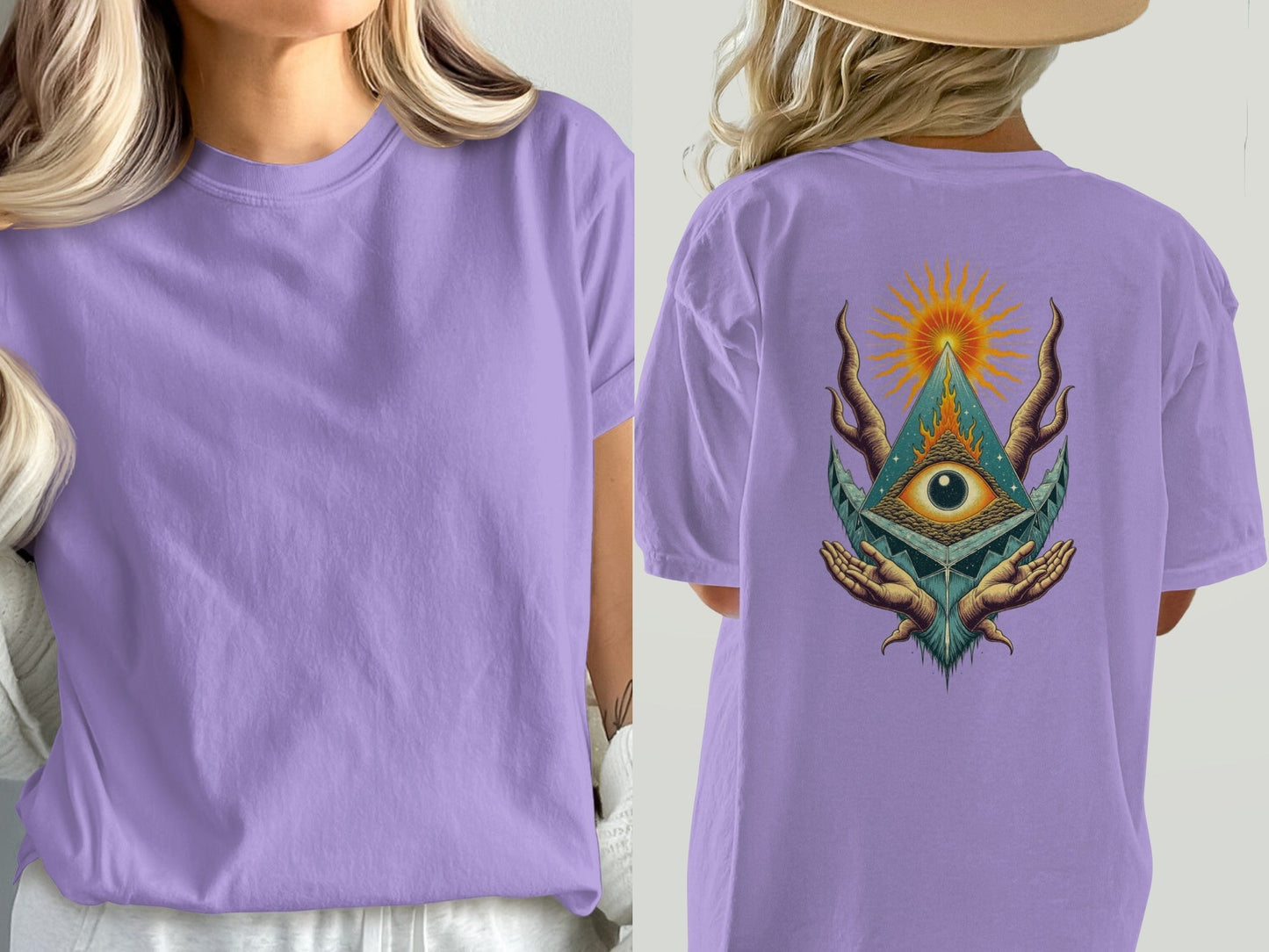 All Seeing Eye Pyramid Graphic Design Back Print T-Shirt - IconVexa