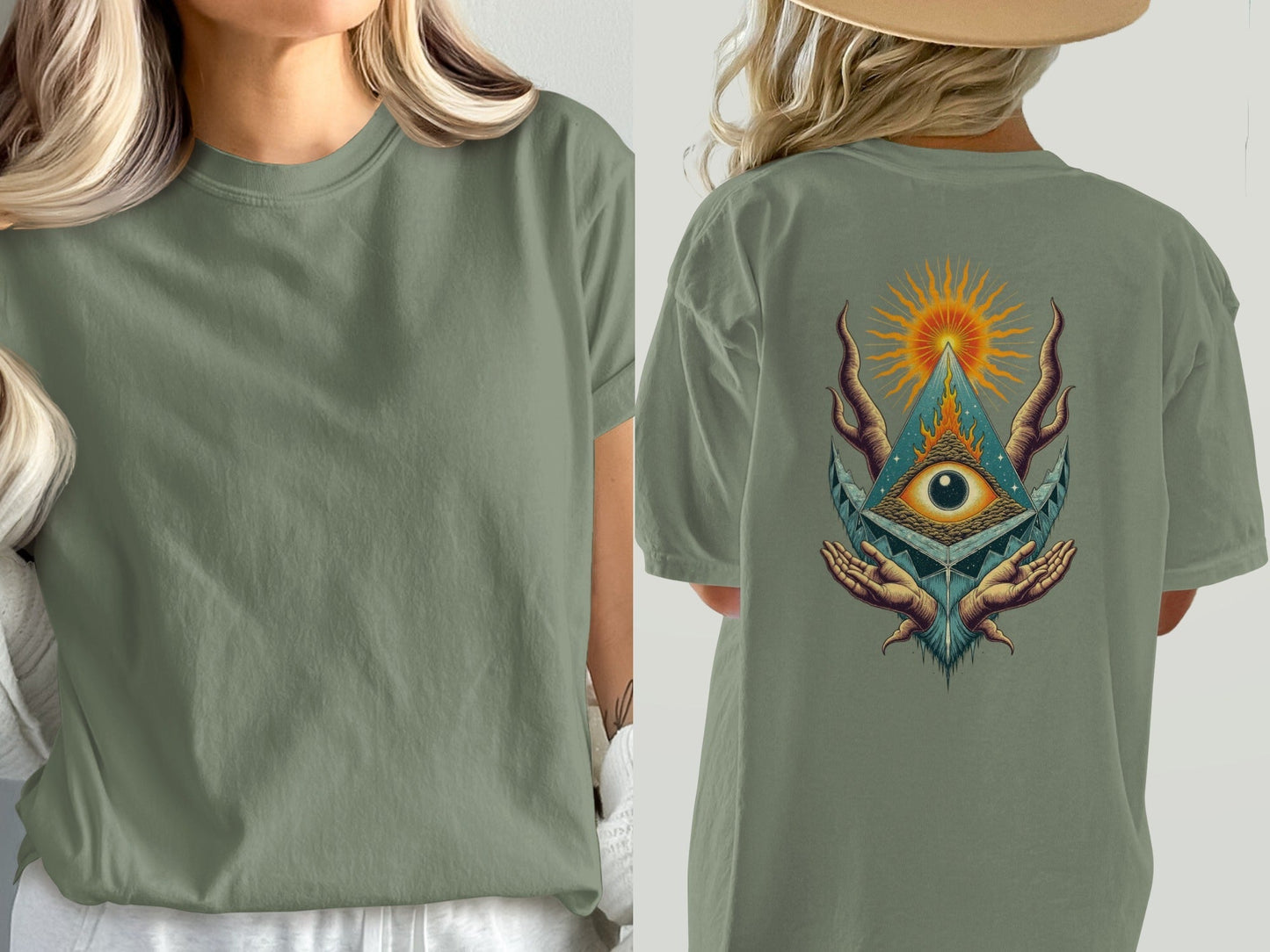 All Seeing Eye Pyramid Graphic Design Back Print T-Shirt - IconVexa