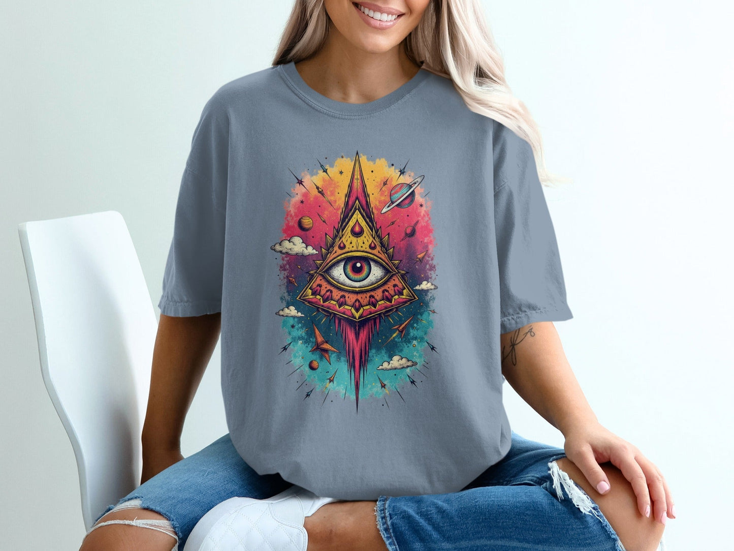 All Seeing Eye With Planets Design Fantastic T-Shirt - IconVexa