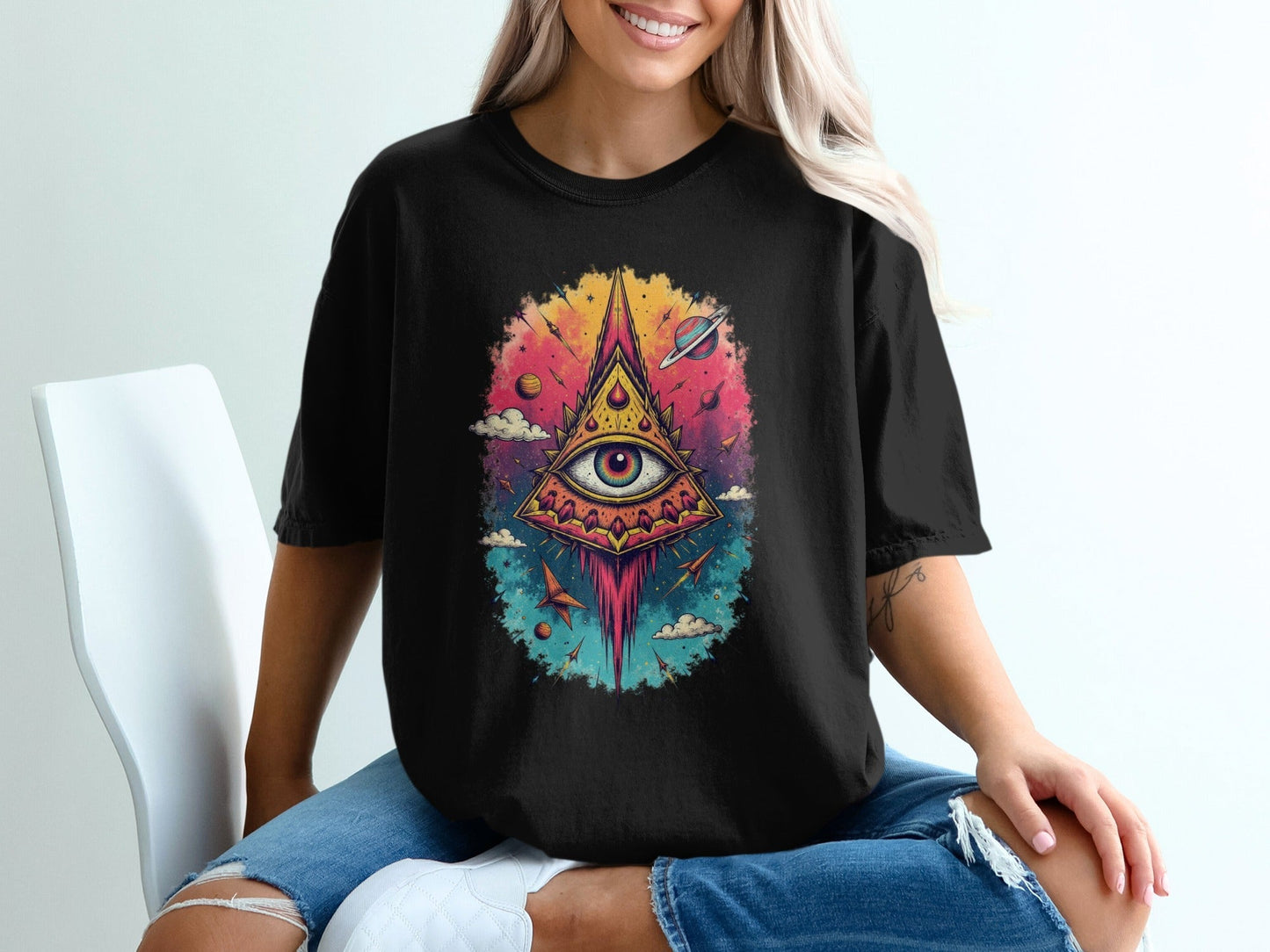 All Seeing Eye With Planets Design Fantastic T-Shirt - IconVexa