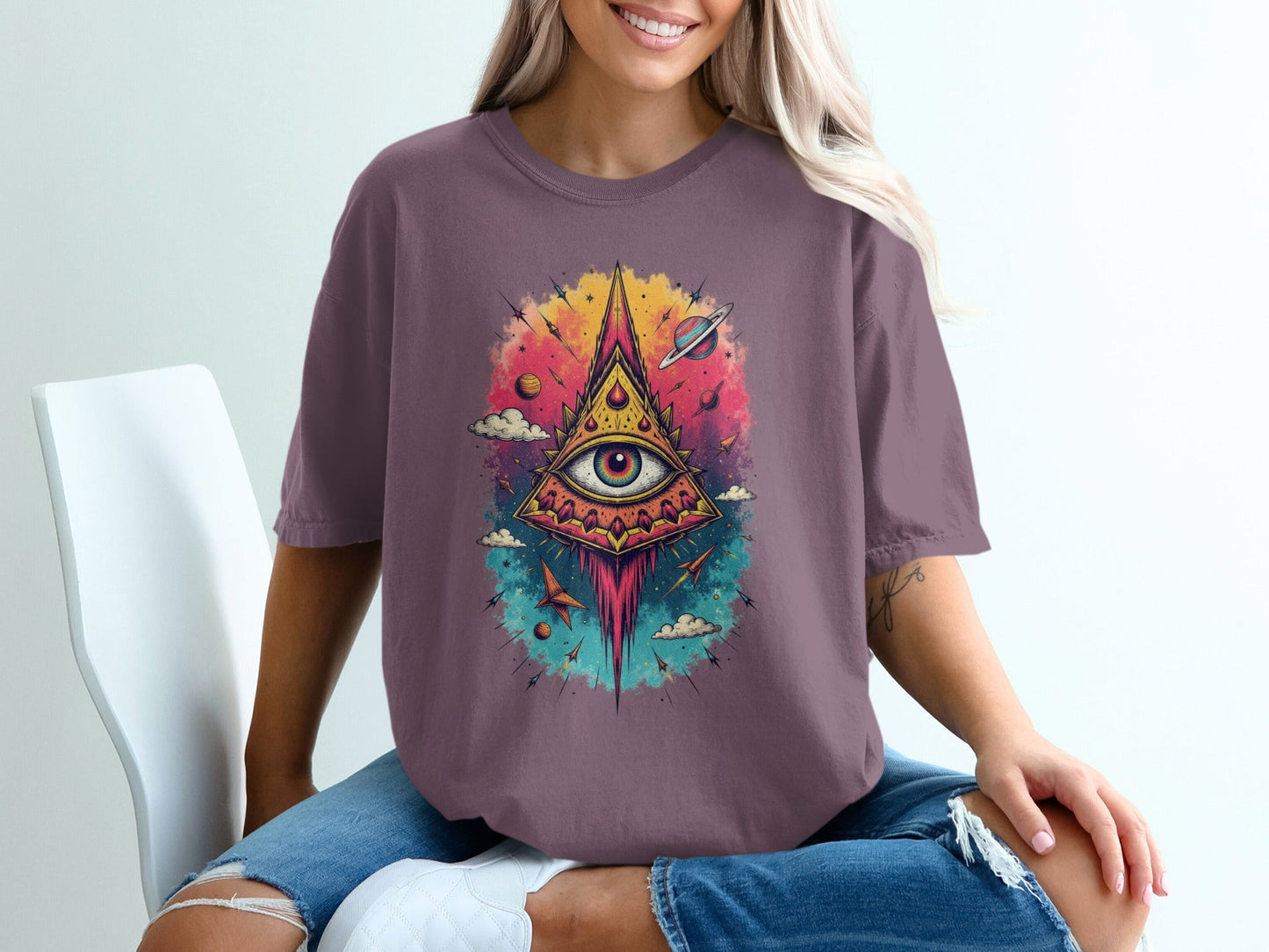 All Seeing Eye With Planets Design Fantastic T-Shirt - IconVexa