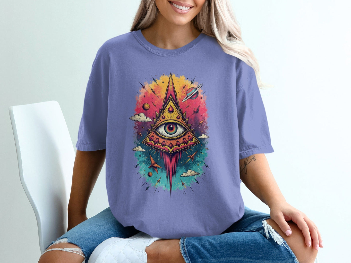 All Seeing Eye With Planets Design Fantastic T-Shirt - IconVexa