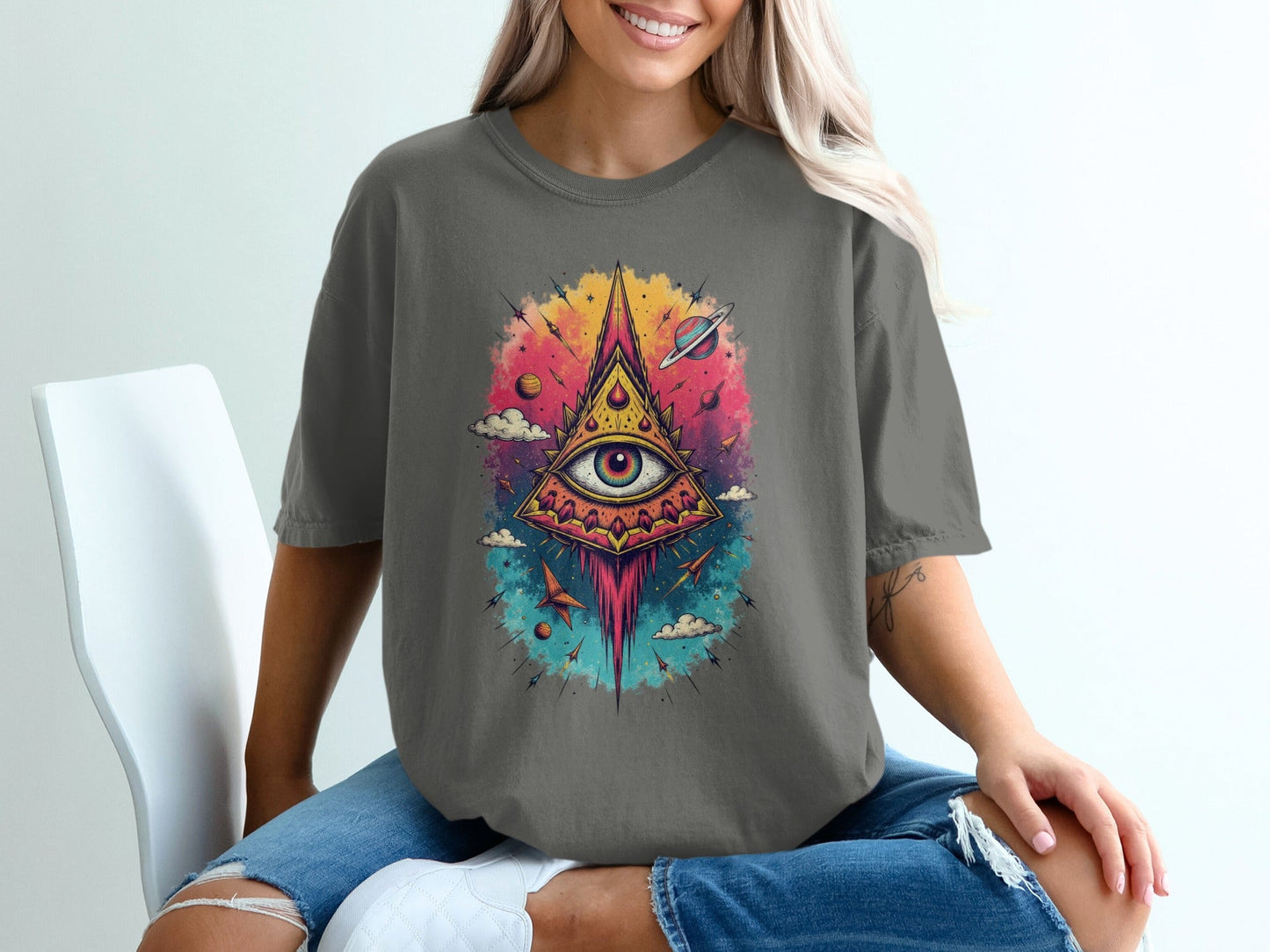 All Seeing Eye With Planets Design Fantastic T-Shirt - IconVexa