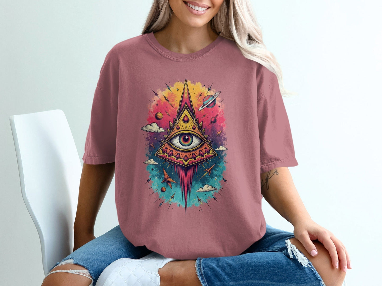 All Seeing Eye With Planets Design Fantastic T-Shirt - IconVexa