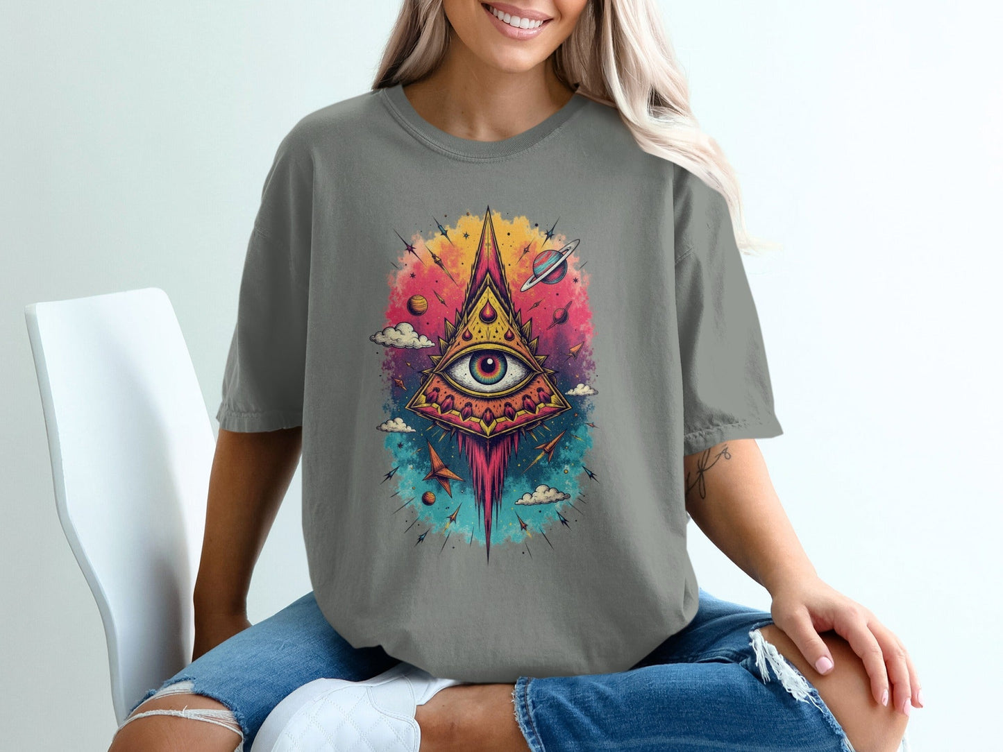 All Seeing Eye With Planets Design Fantastic T-Shirt - IconVexa