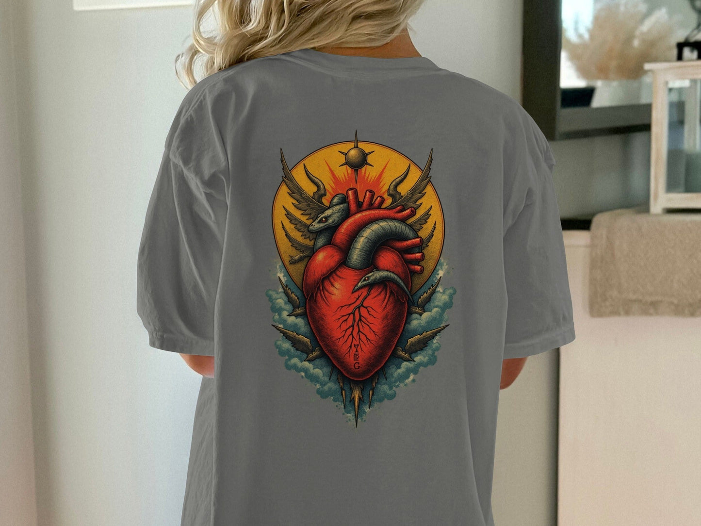 Anatomy Heart With Snake on A Graphic Design Back Print T-Shirt - IconVexa