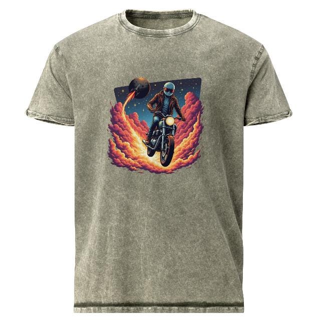Astronaut Motorcycle T-Shirt | Retro Sci - Fi Graphic Tee | Outer Space Adventure Shirt - IconVexa