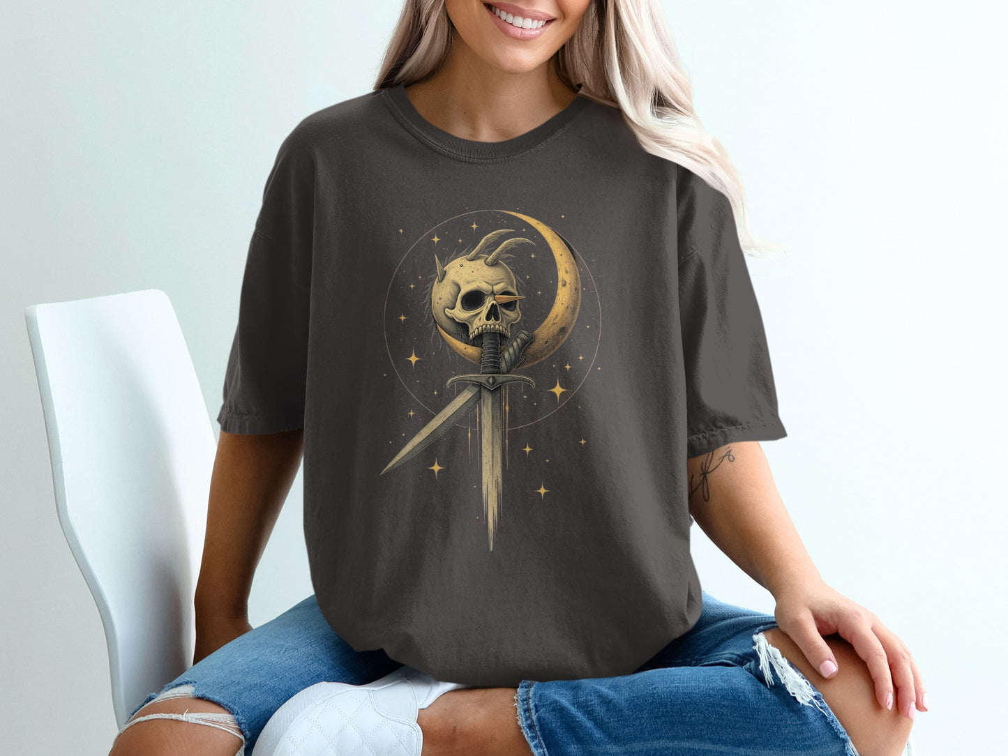 Mysterious Skull with Moon Graphic Tee Shirt product