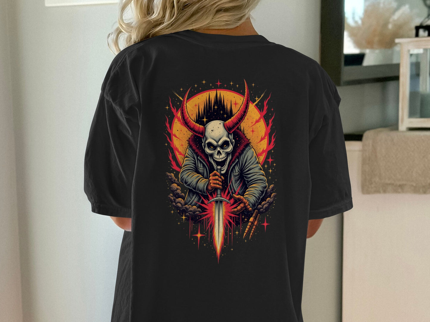 Skulls and Flames Artistic Design Graphic T-Shirt Product