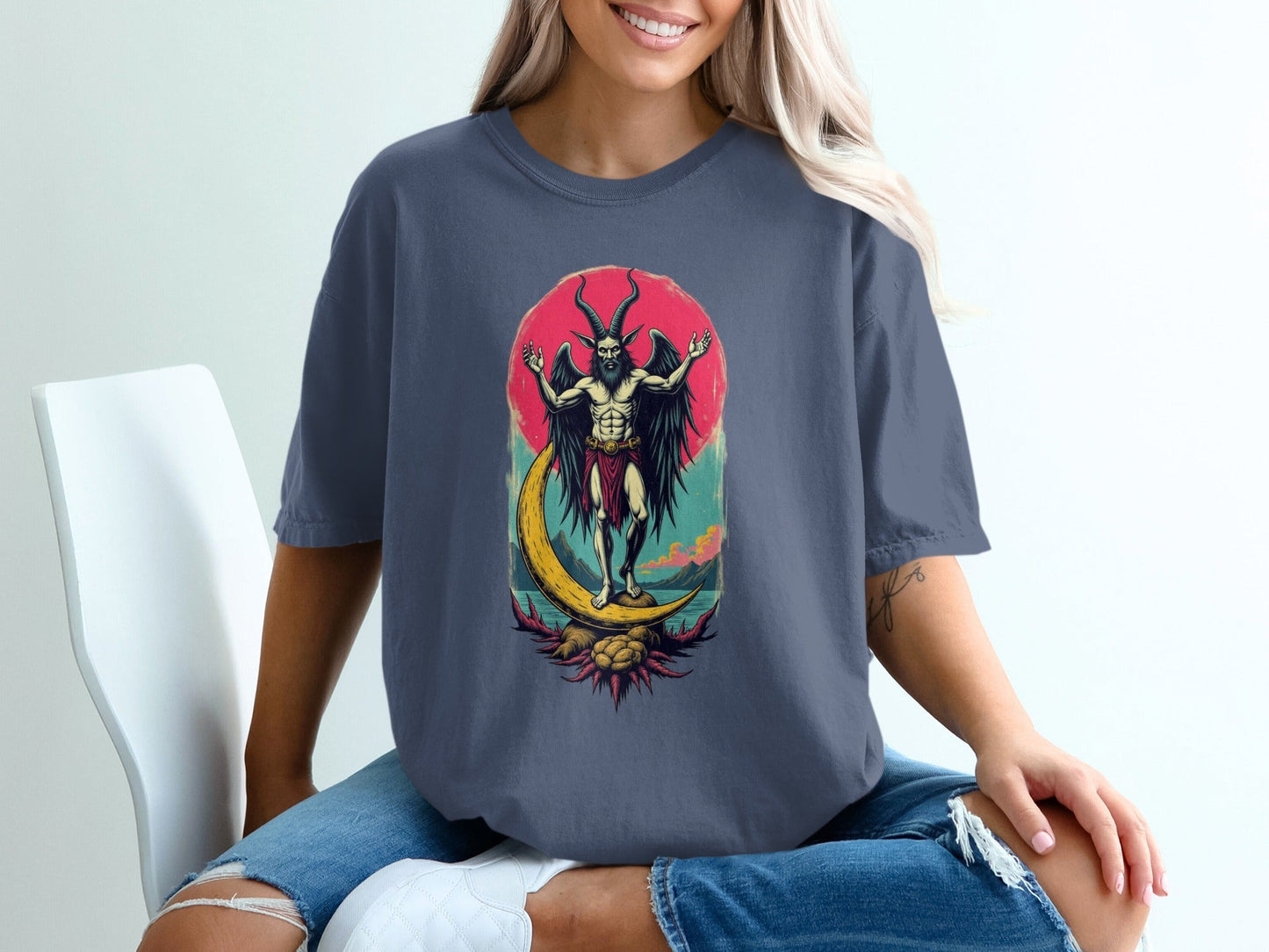 Baphomet Moon Rise Occult Symbolism Graphic Print T-Shirt - IconVexa