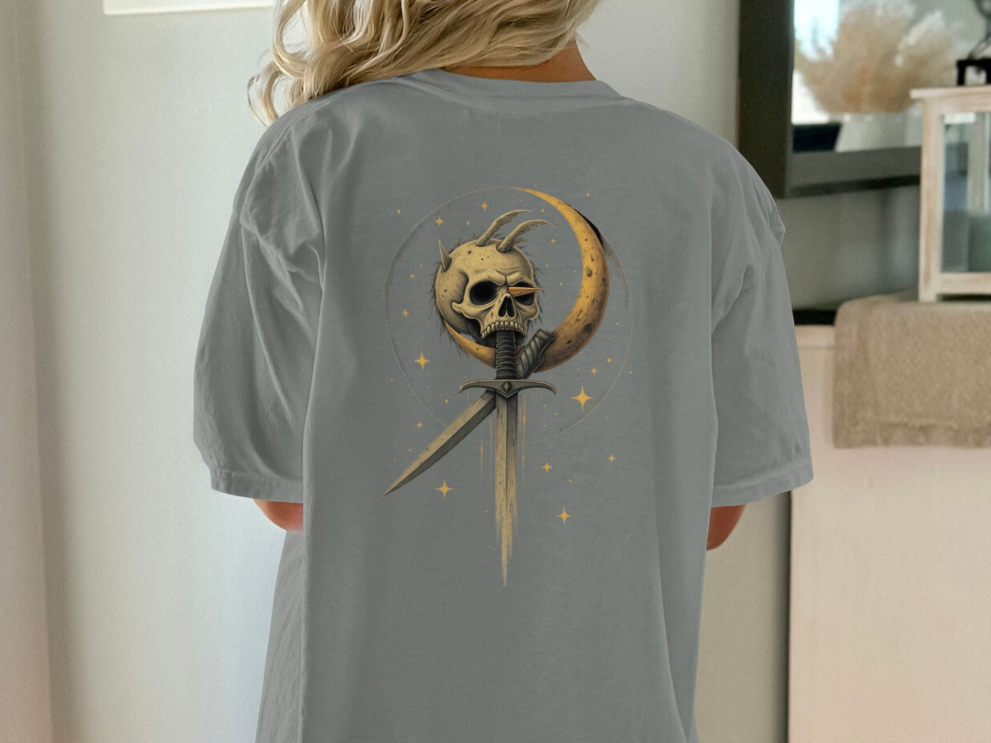Skull and Moon with Sword Graphic Tee product