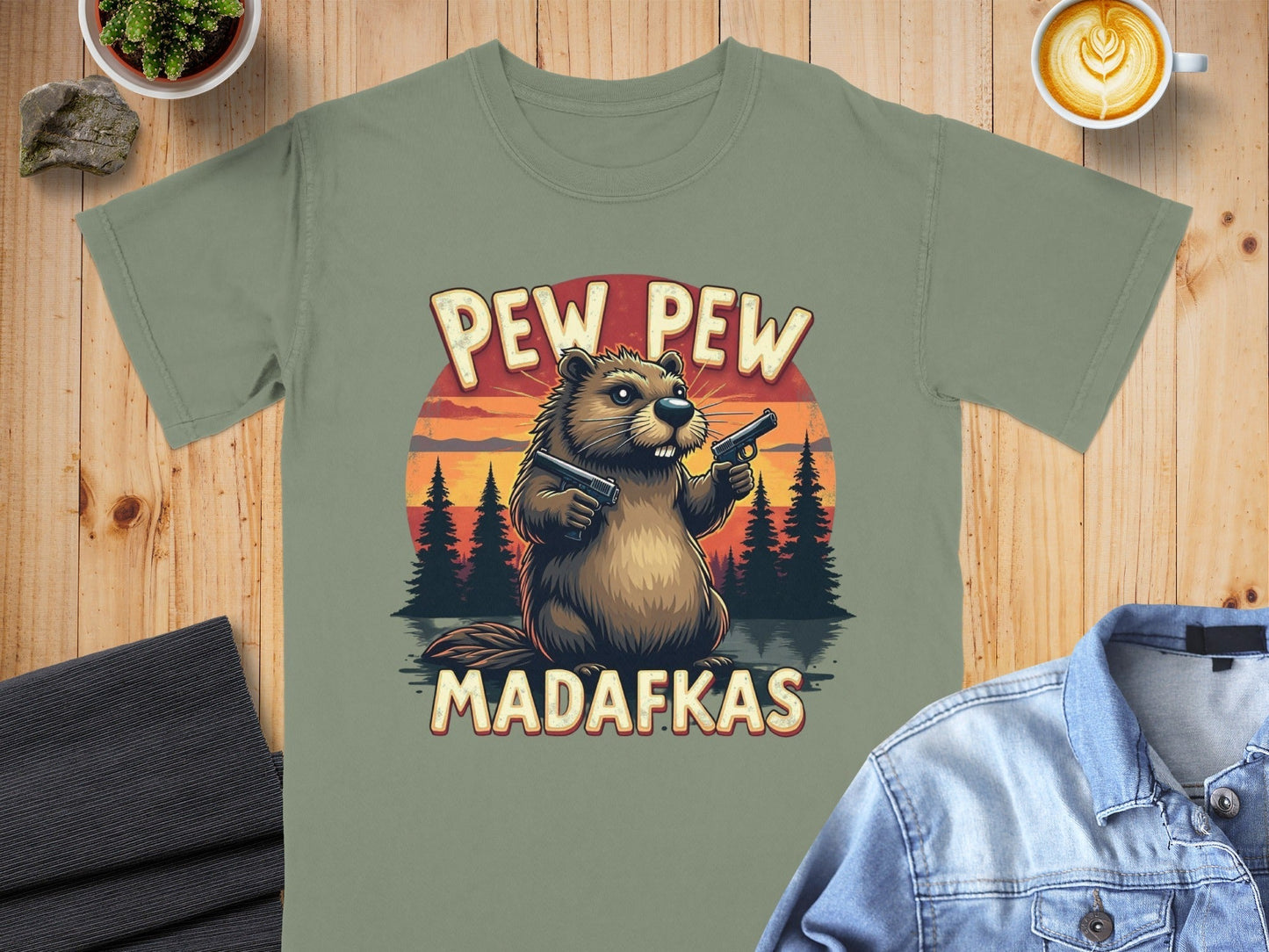 Beaver T-Shirt, Pew Pew Madafkas Tee, Funny Animal Shirt, Meme Gift Shirt, Novelty T Shirt, Gun Shirt, Humor T-Shirt - IconVexa