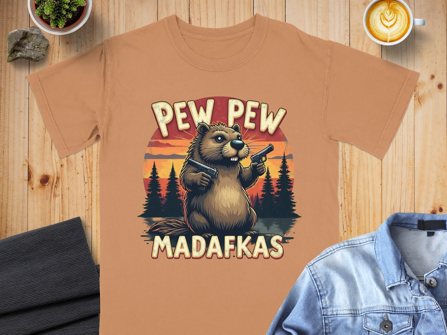 Beaver T-Shirt, Pew Pew Madafkas Tee, Funny Animal Shirt, Meme Gift Shirt, Novelty T Shirt, Gun Shirt, Humor T-Shirt - IconVexa