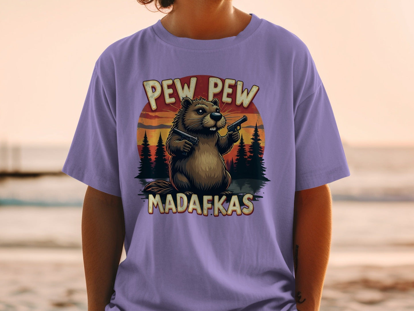 Beaver T-Shirt, Pew Pew Madafkas Tee, Funny Animal Shirt, Meme Gift Shirt, Novelty T Shirt, Gun Shirt, Humor T-Shirt - IconVexa