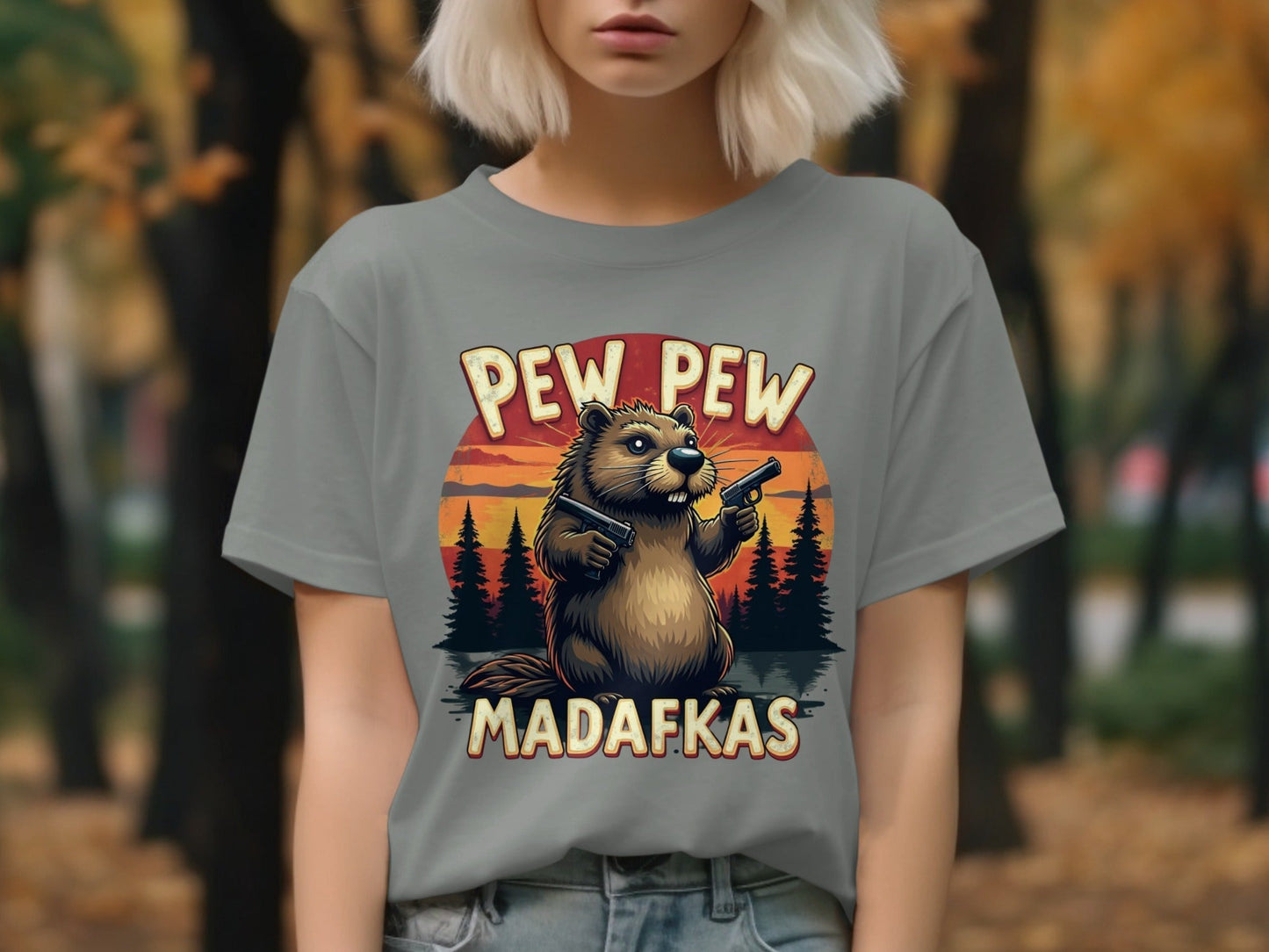 Beaver T-Shirt, Pew Pew Madafkas Tee, Funny Animal Shirt, Meme Gift Shirt, Novelty T Shirt, Gun Shirt, Humor T-Shirt - IconVexa