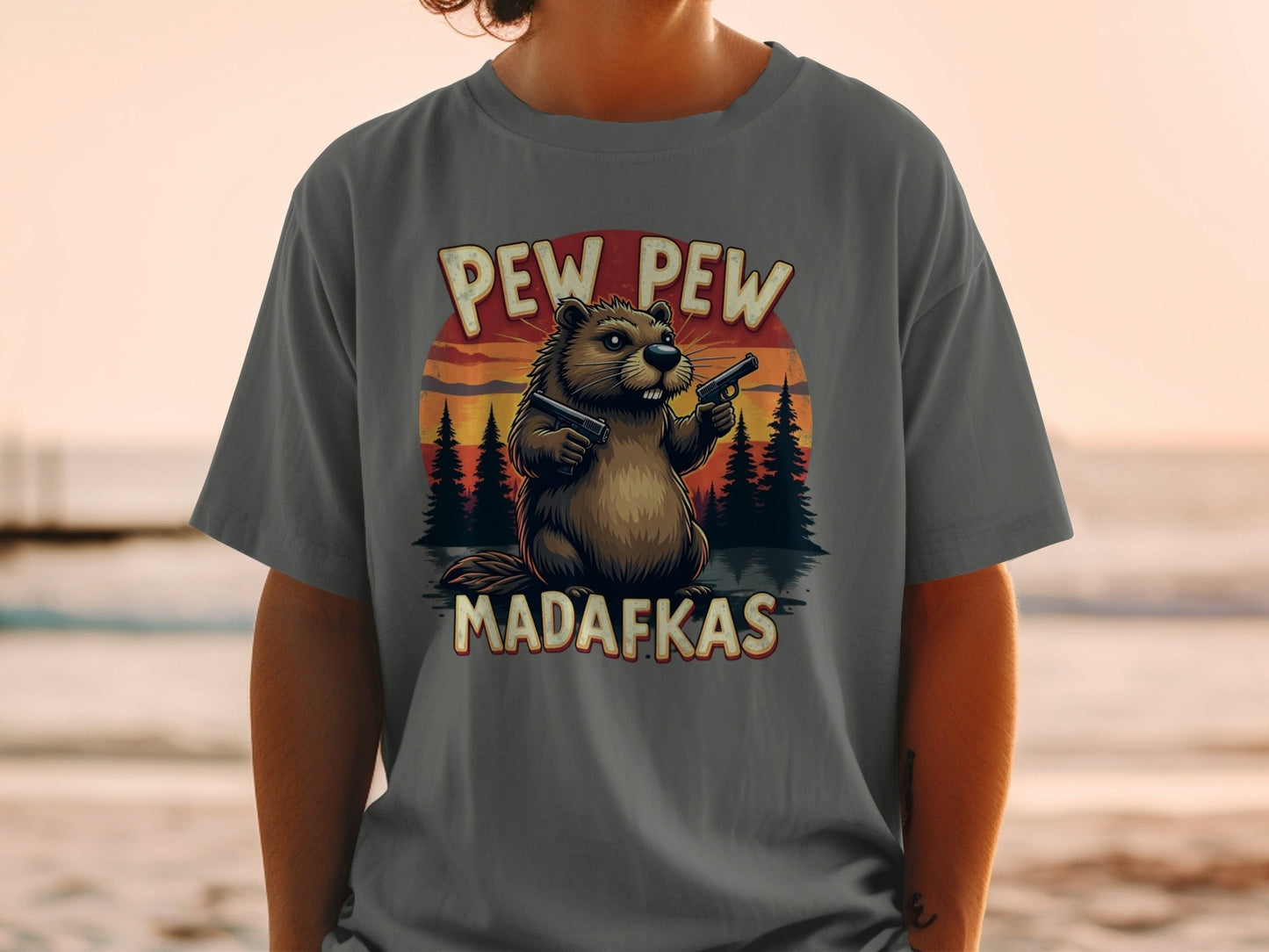 Beaver T-Shirt, Pew Pew Madafkas Tee, Funny Animal Shirt, Meme Gift Shirt, Novelty T Shirt, Gun Shirt, Humor T-Shirt - IconVexa