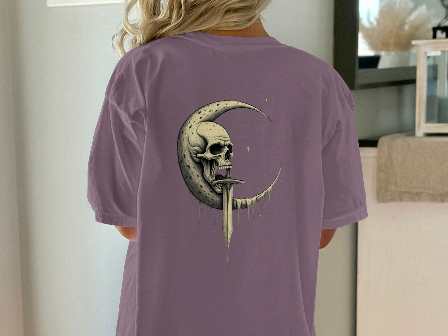 Unique Skull and Moon Design Purple T-Shirt product type