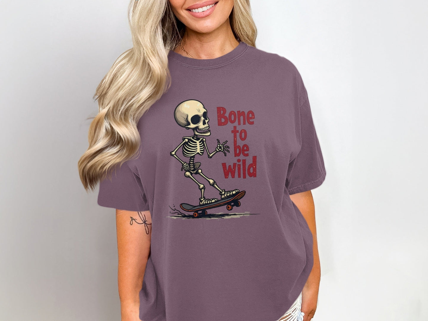 Bone To Be Wild Skateboard Skeleton Graphic Art T-Shirt - IconVexa