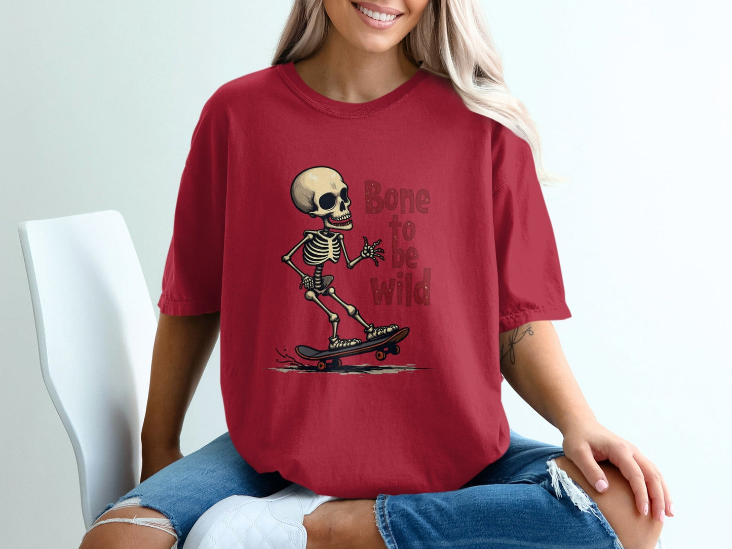 Bone To Be Wild Skateboard Skeleton Graphic Art T-Shirt - IconVexa
