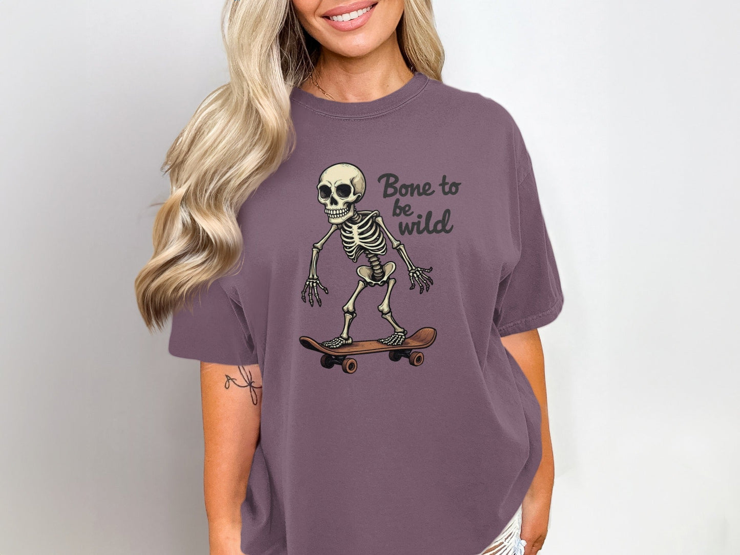 Bone to be Wild Skeleton On Skateboard Graphic T-Shirt - IconVexa