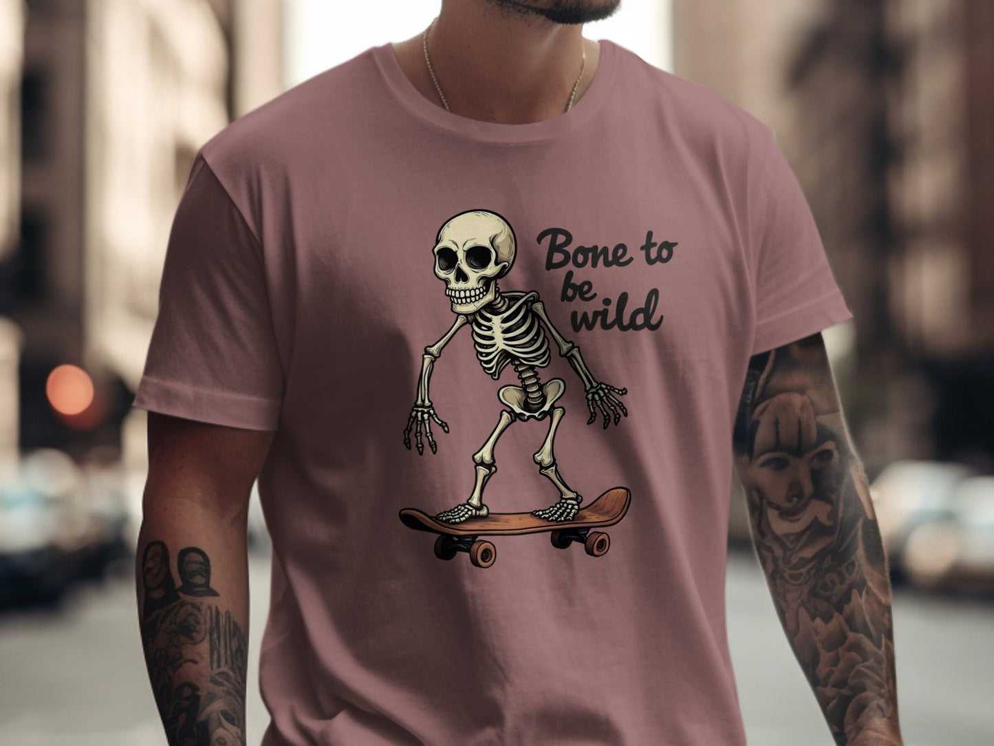 Bone to be Wild Skeleton On Skateboard Graphic T-Shirt - IconVexa