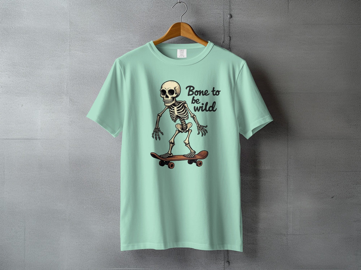 Bone to be Wild Skeleton On Skateboard Graphic T-Shirt - IconVexa