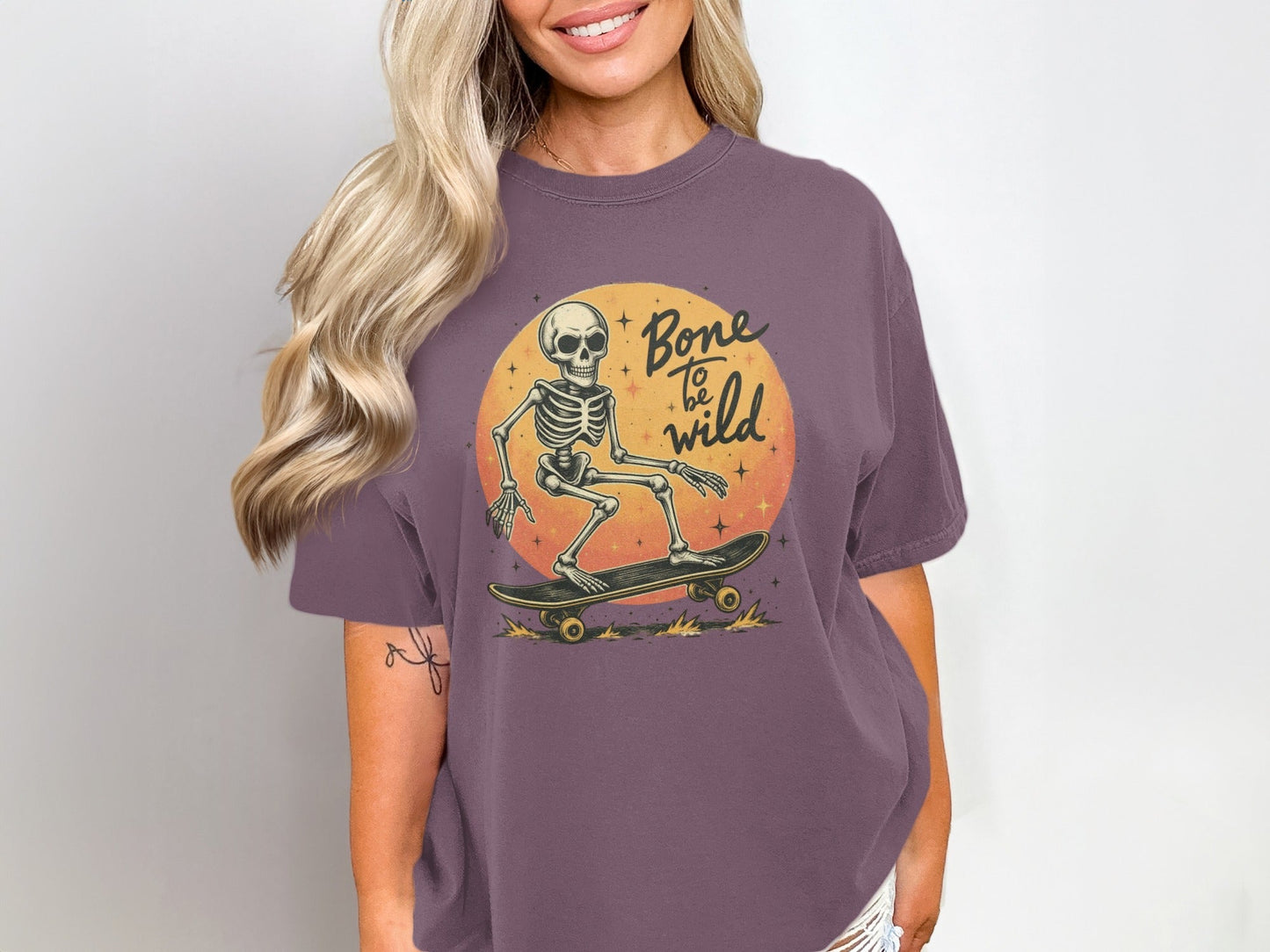 Bone To Be Wild Skeleton on Skateboard Graphic T-Shirt - IconVexa