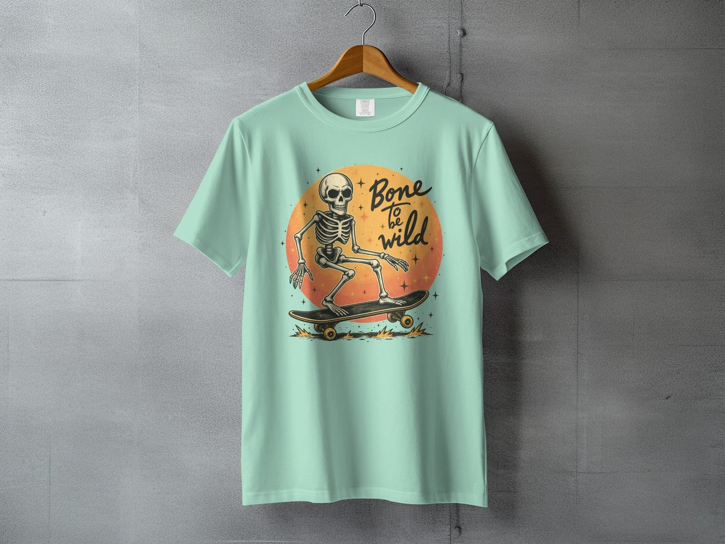 Bone To Be Wild Skeleton on Skateboard Graphic T-Shirt - IconVexa