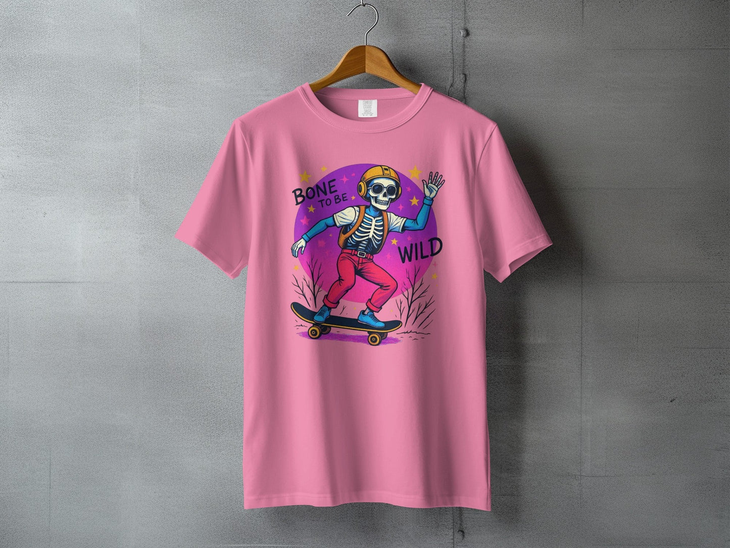 Bone To Be Wild Skeleton Skateboarder Graphic Print T-Shirt - IconVexa