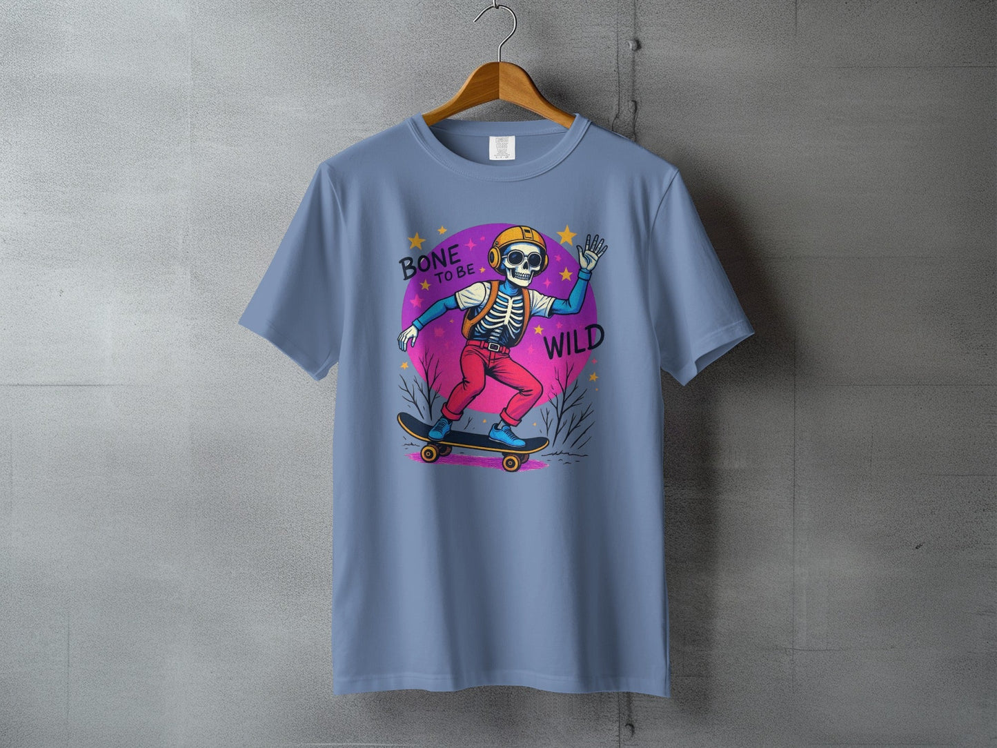 Bone To Be Wild Skeleton Skateboarder Graphic Print T-Shirt - IconVexa