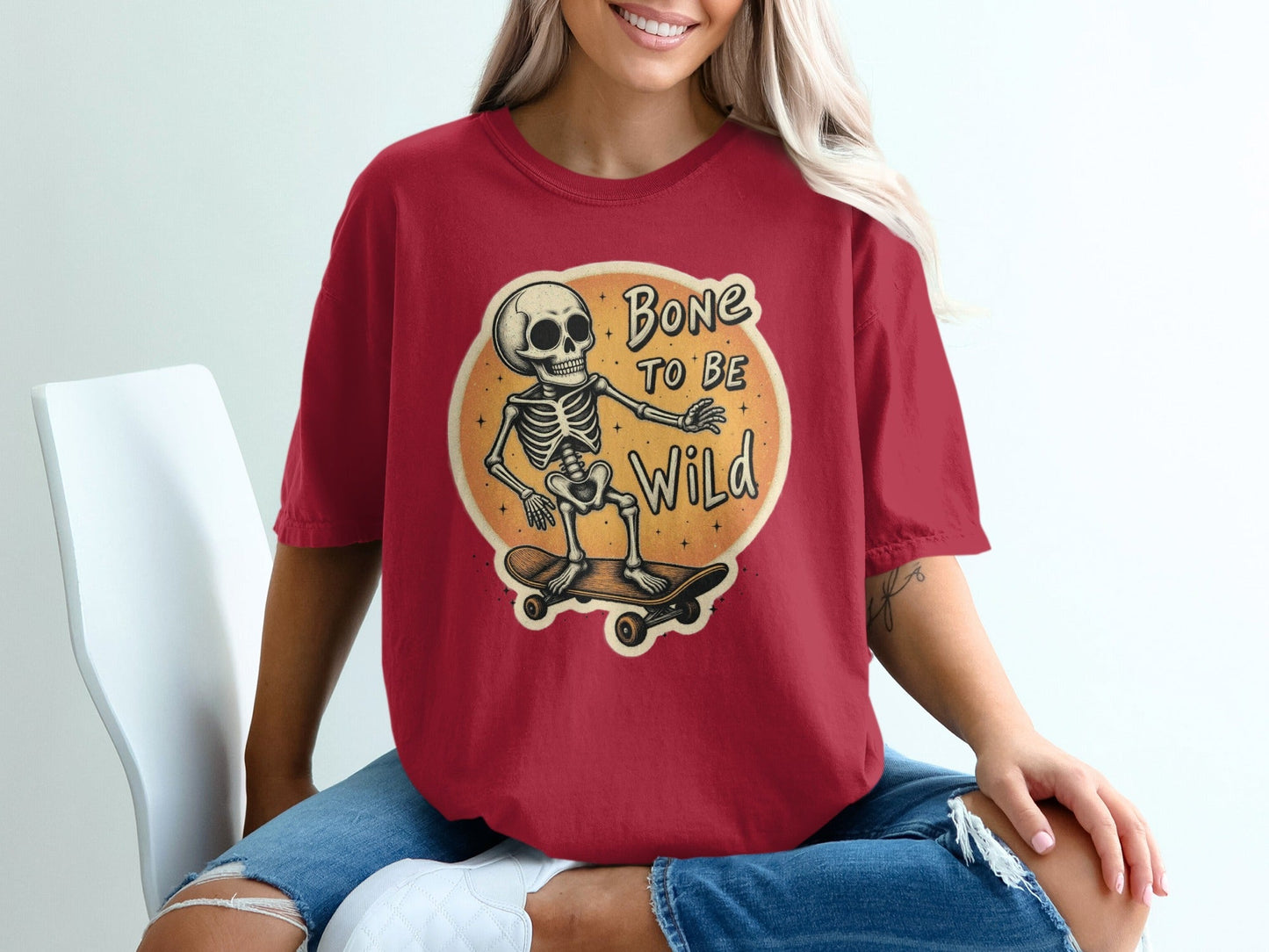 Bone To Be Wild Skeleton Skateboarding Graphic Art T-Shirt - IconVexa