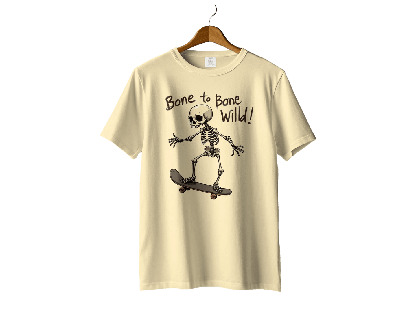 Bone to Bone Wild Skeleton Skateboard Design T-Shirt - IconVexa