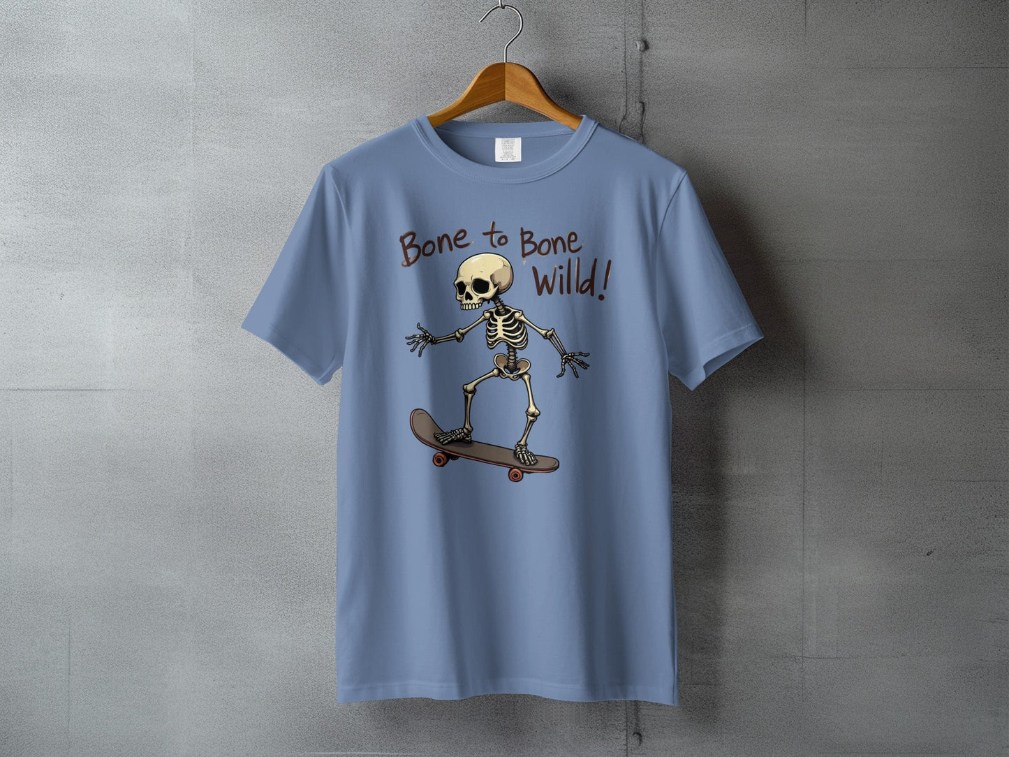 Bone to Bone Wild Skeleton Skateboard Design T-Shirt - IconVexa