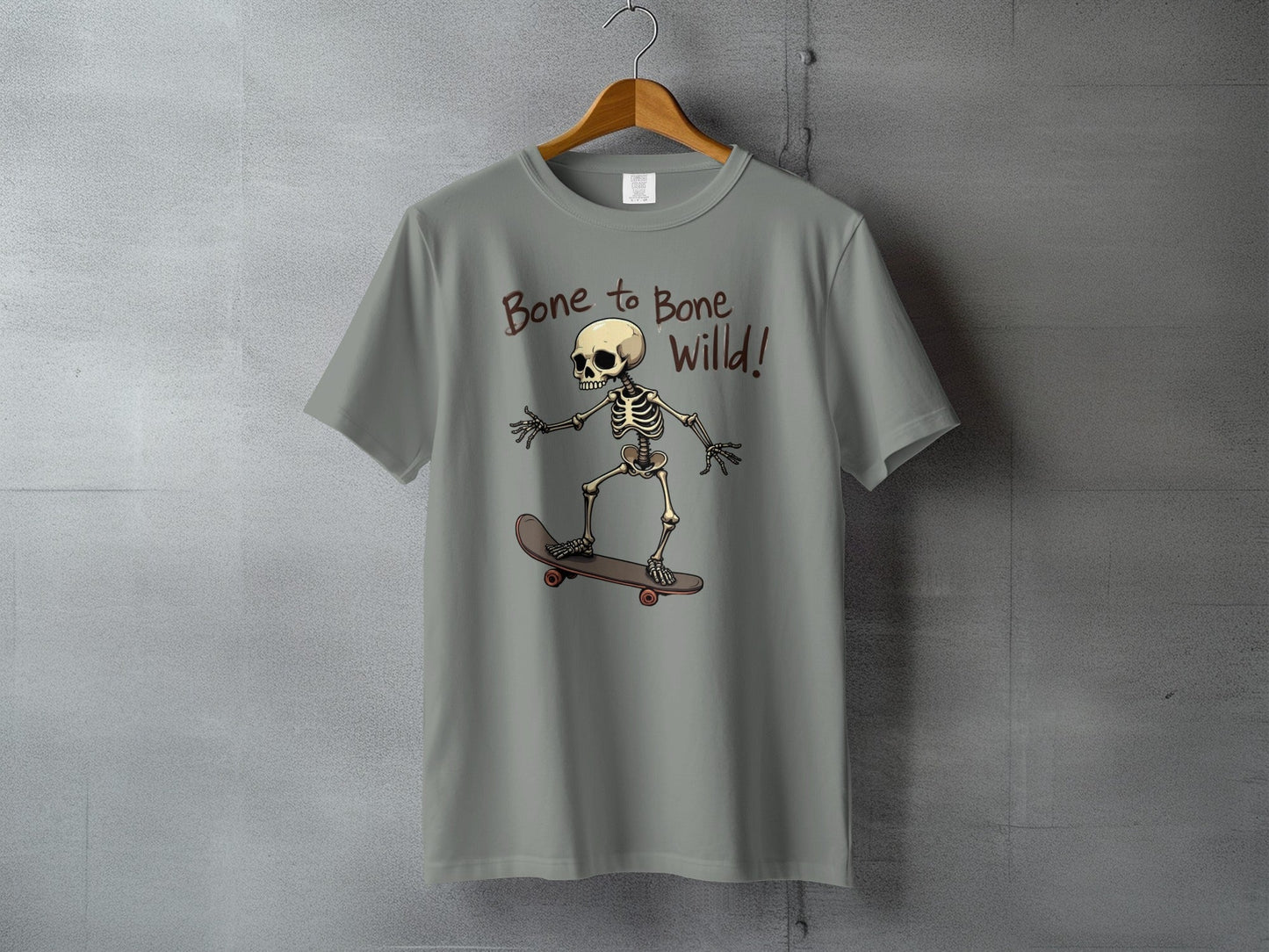 Bone to Bone Wild Skeleton Skateboard Design T-Shirt - IconVexa