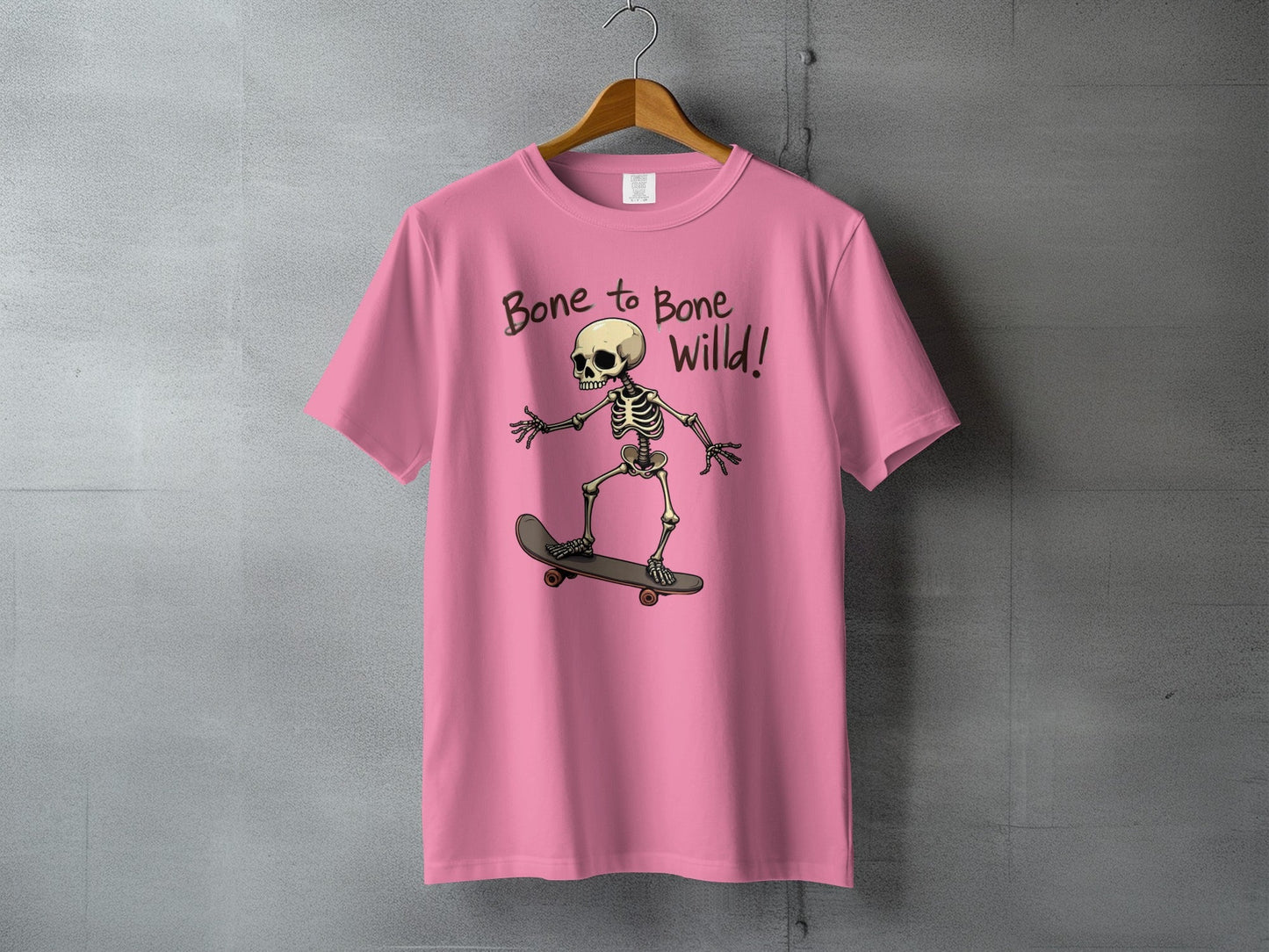 Bone to Bone Wild Skeleton Skateboard Design T-Shirt - IconVexa