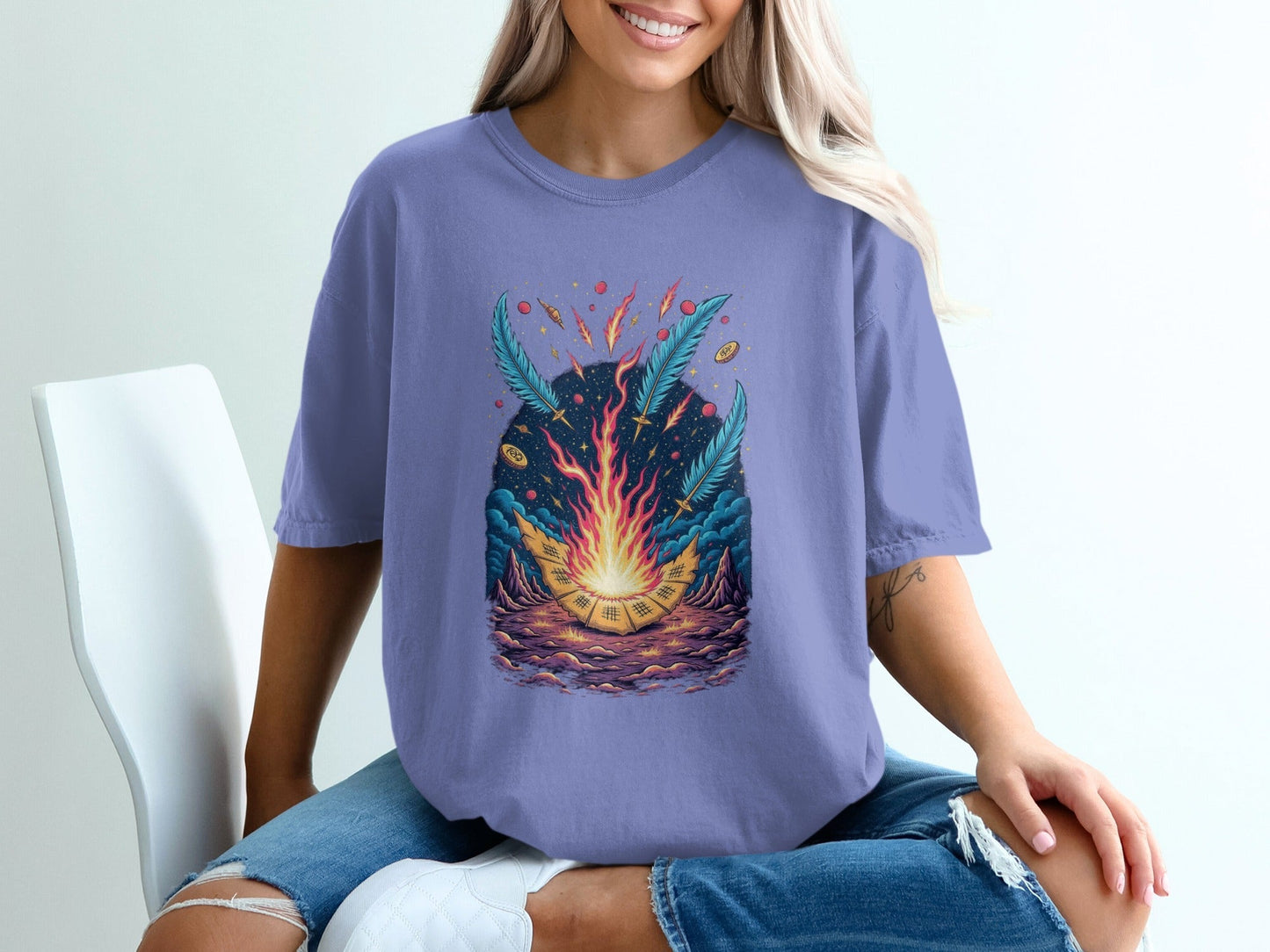 Bonfire Feathers Artistic Graphic Women's Short Sleeve T-Shirt - IconVexa