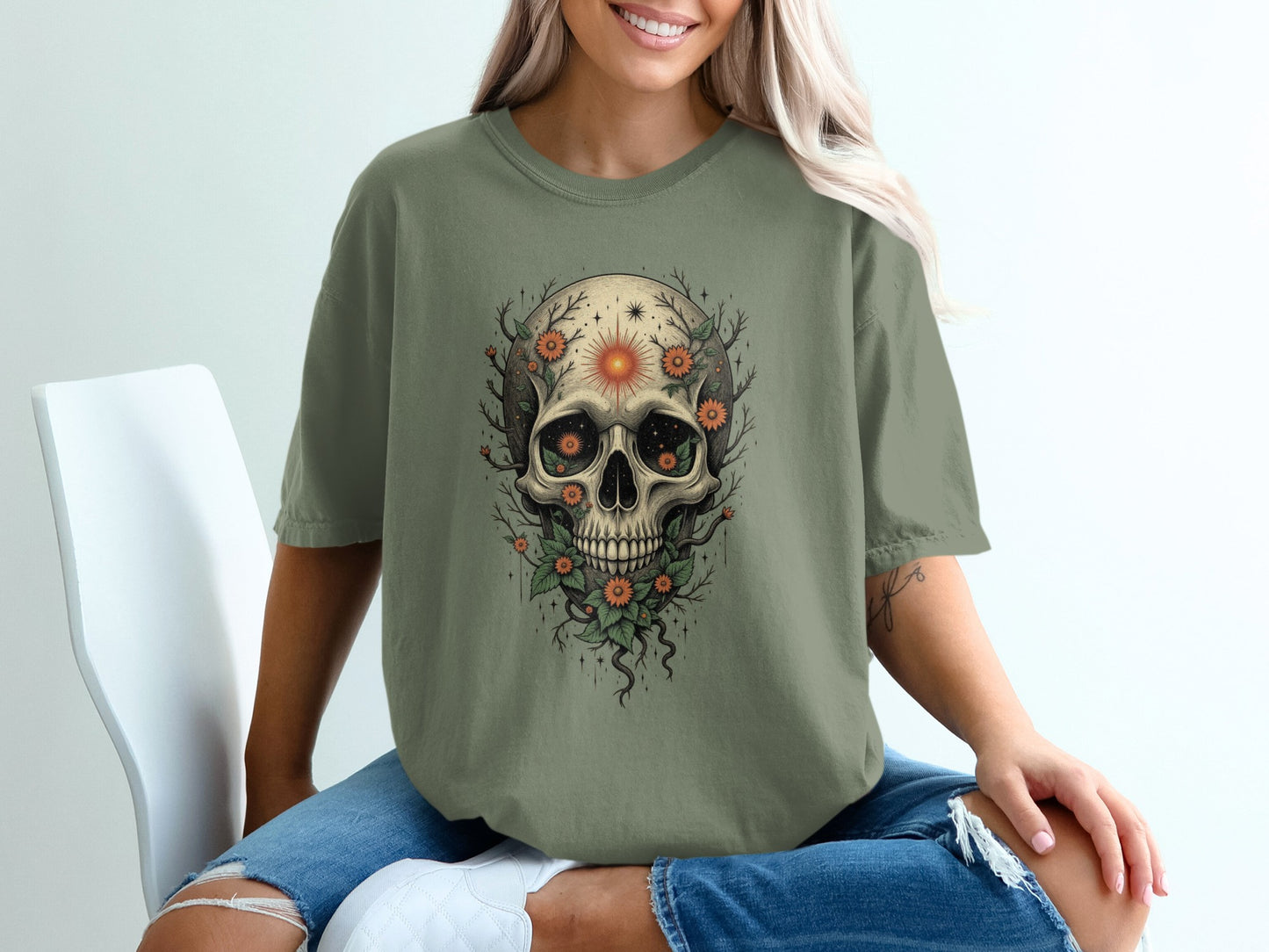 Artistic Floral Skull T-Shirt perfect for your unique product