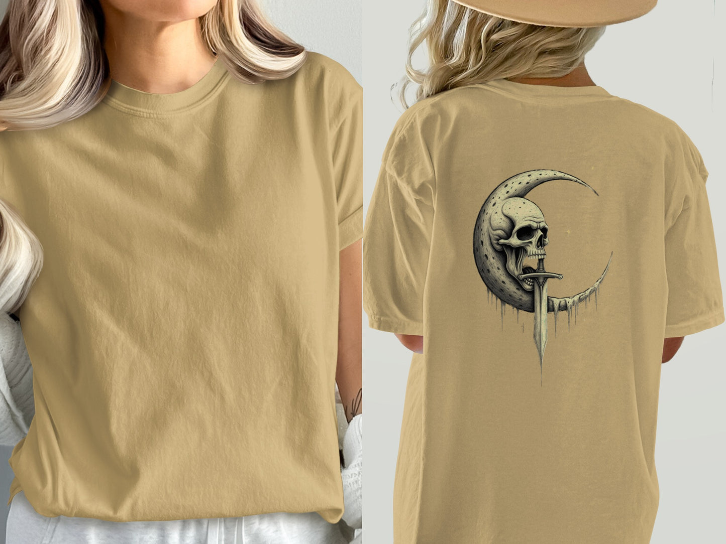 Skull and Crescent Moon Print Graphic T-shirt Product