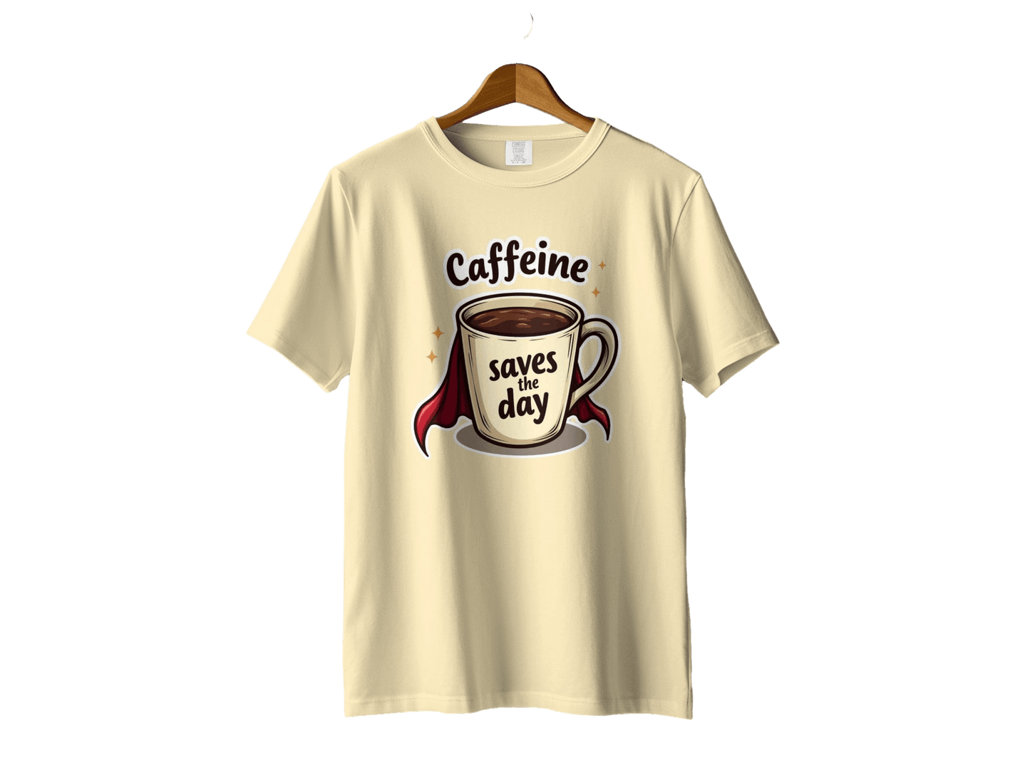 Caffeine Saves the Day Coffee Lover Graphic Super Hero T-Shirt - IconVexa